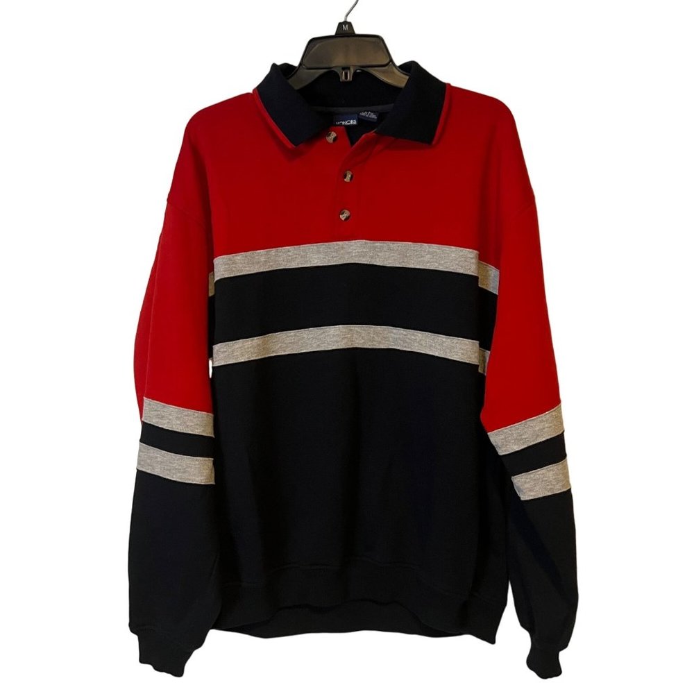 Honors Sweatshirt Mens Large Retro Colorblock Red White Blue Collared Polo